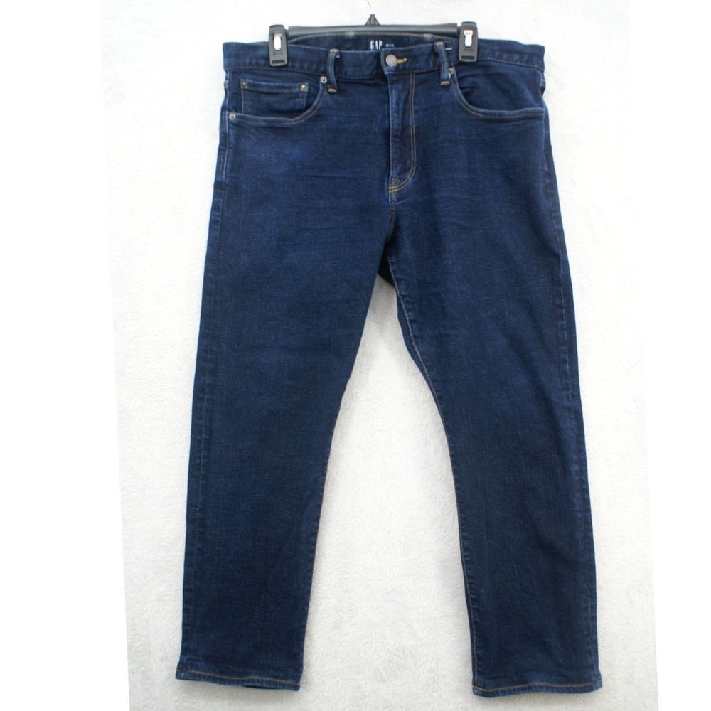 Gap Denim Mens 36x30 Straight Taper Jeans Dark Wash Indigo‎ Blue Stretch Pants